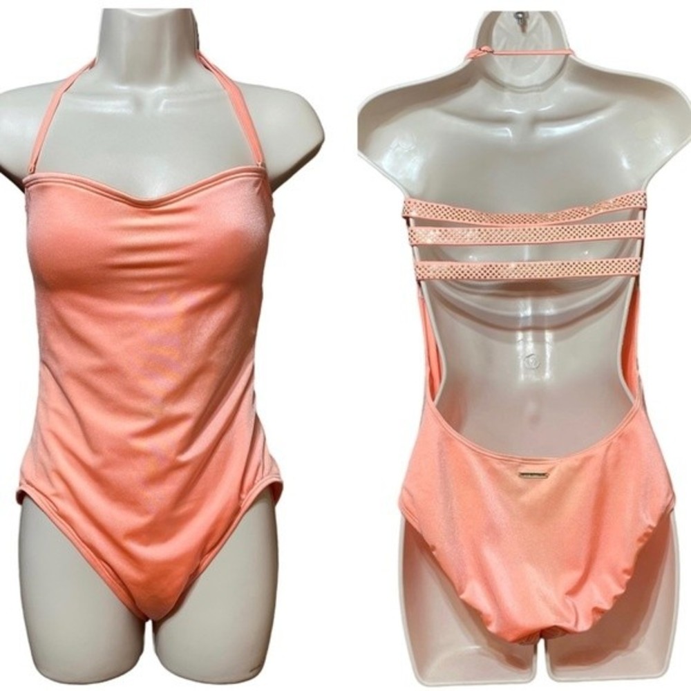 Vince Camuto- Peach Strappy Sparkle Back One Piece Swim Suit- Sz. 10